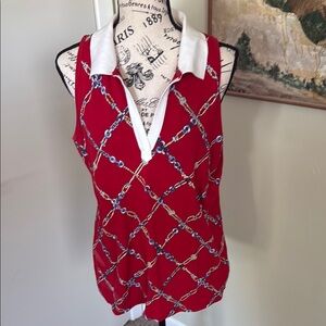 2005 Tommy Hilfiger Red Link Chain V-neck Collared Tank Top - xl